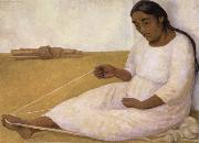 Diego Rivera indian spinning oil on canvas